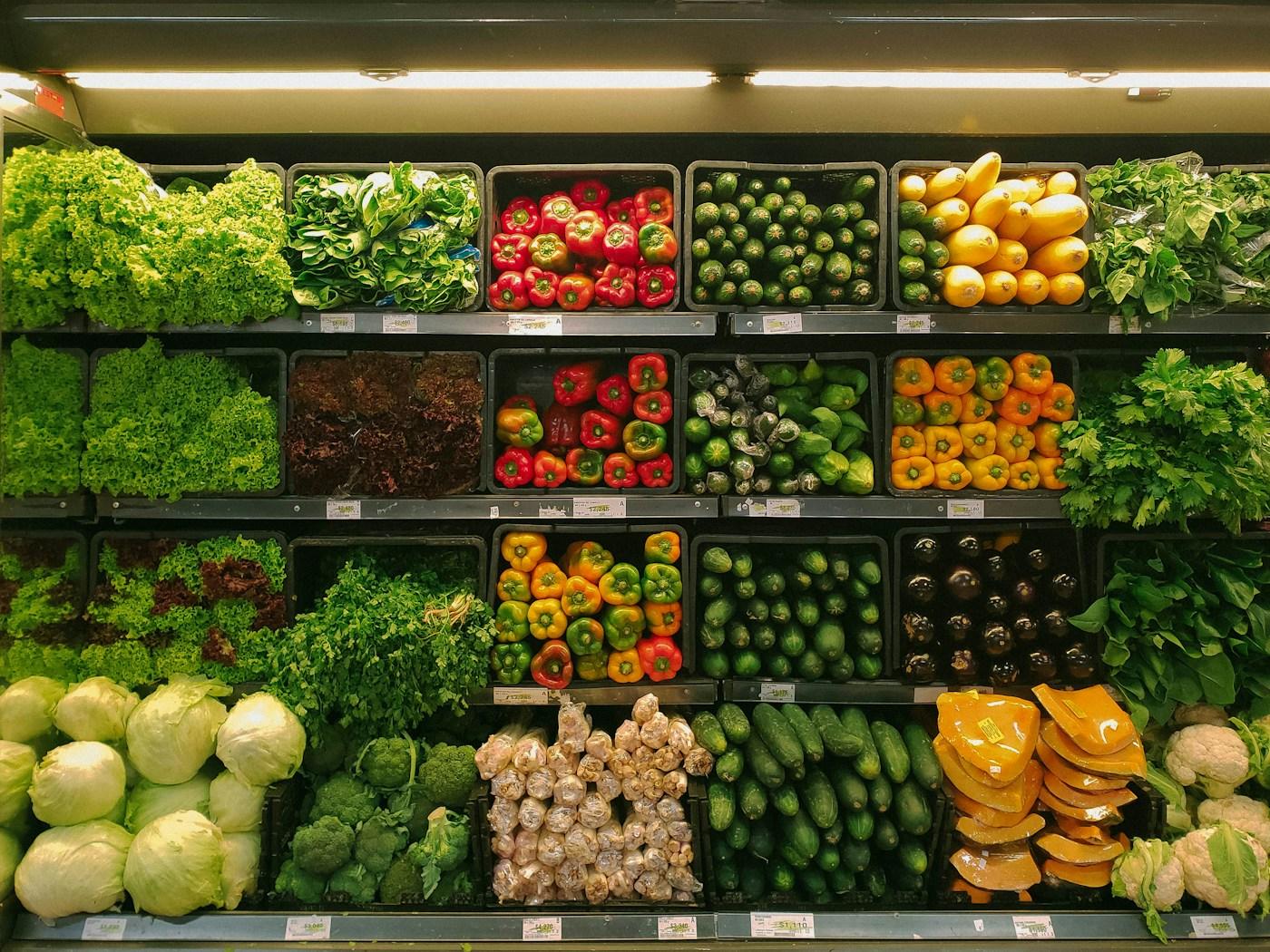 Fresh vegetables arranged at a market